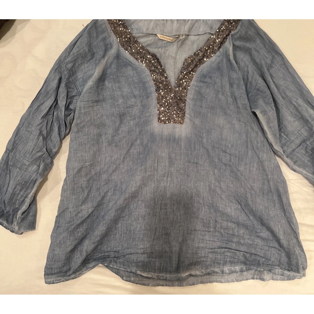 Soft Surroundings Women's Long Sleeve Sequin V Neck Cotton Top Garment Dyed XL